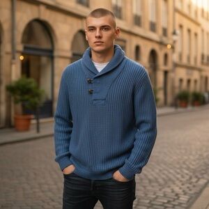 🌻Duluth Trading Company Blue Brigadier Shawl Collar Sweater Men's Size Medium